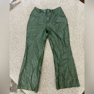 URBAN OUTFITTERS Green Faux Leather Cropped Wide leg pants